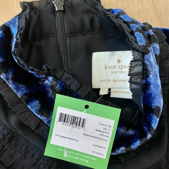 NWT Kate Spade Leopard Print Velvet Lace Dress size 14 - Picture 3 of 7